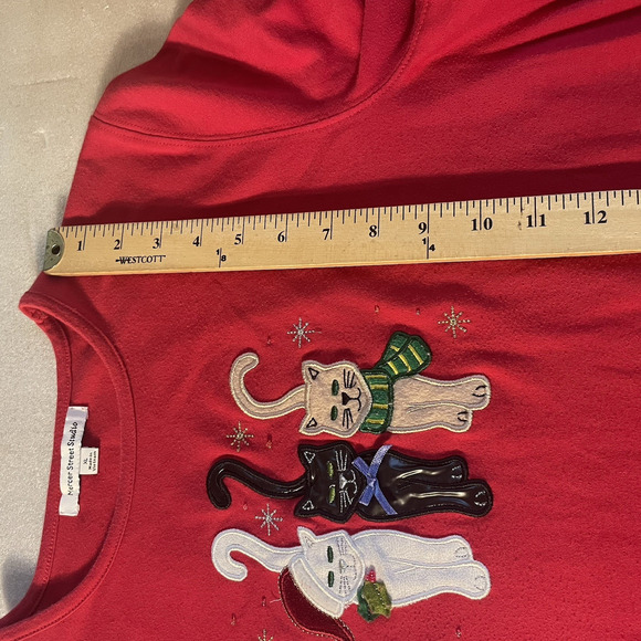Mercer Street Studio Shirt Women Extra Large Red Christmas Cats Applique Holiday - Picture 10 of 13